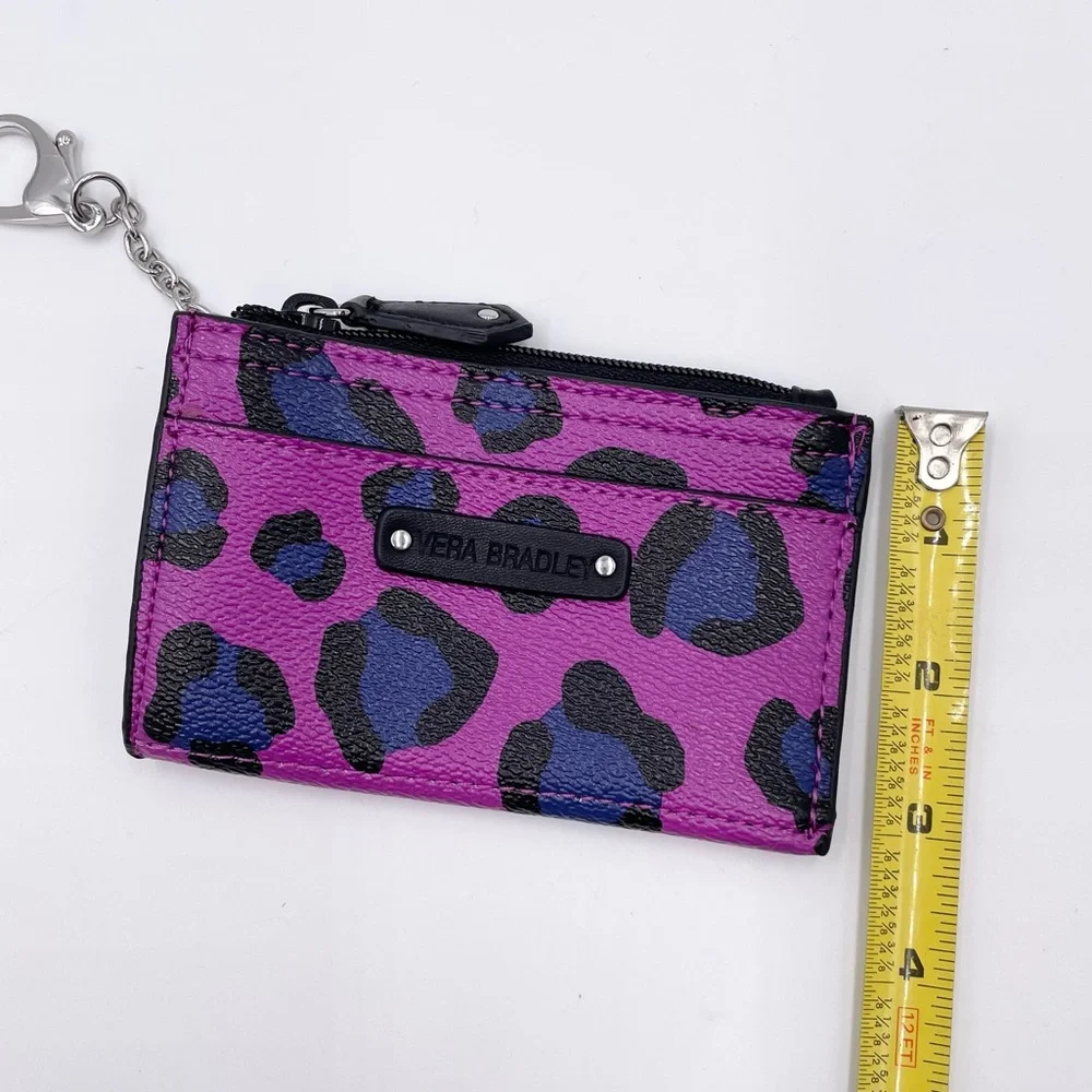 Vera Bradley Purple Leopard Spot Wallet Slim Coin Purse Keychain Faux Leather